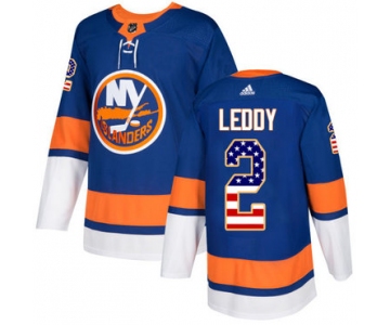 Adidas Islanders #2 Nick Leddy Royal Blue Home Authentic USA Flag Stitched NHL Jersey