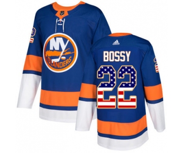 Adidas Islanders #22 Mike Bossy Royal Blue Home Authentic USA Flag Stitched NHL Jersey