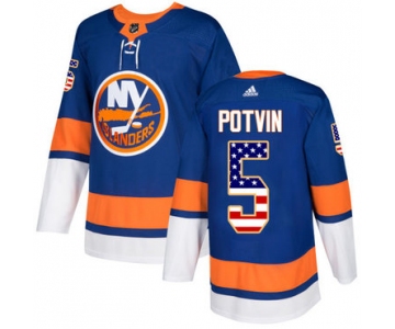 Adidas Islanders #5 Denis Potvin Royal Blue Home Authentic USA Flag Stitched NHL Jersey