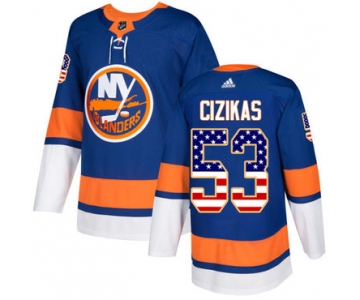Adidas Islanders #53 Casey Cizikas Royal Blue Home Authentic USA Flag Stitched NHL Jersey