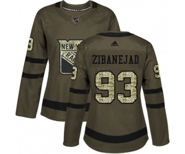 Adidas New York Rangers #93 Mika Zibanejad Green Salute to Service Women's Stitched NHL Jersey