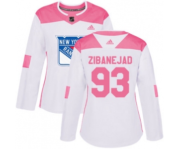 Adidas New York Rangers #93 Mika Zibanejad White Pink Authentic Fashion Women's Stitched NHL Jersey
