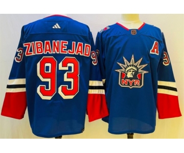 Men's New York Rangers #93 Mika Zibanejad Blue 2022-23 Reverse Retro Stitched Jersey