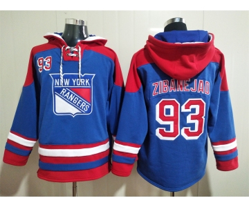 Men's New York Rangers #93 Mika Zibanejad Blue Ageless Must Have Lace Up Pullover Hoodie