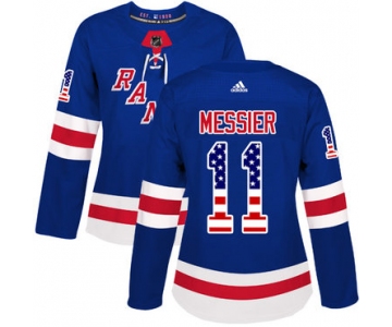 Adidas New York Rangers #11 Mark Messier Royal Blue Home Authentic USA Flag Women's Stitched NHL Jersey