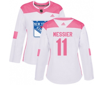 Adidas New York Rangers #11 Mark Messier White Pink Authentic Fashion Women's Stitched NHL Jersey