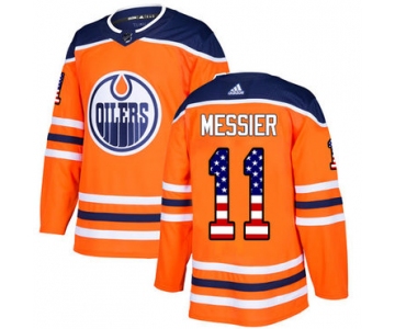 Adidas Oilers #11 Mark Messier Orange Home Authentic USA Flag Stitched NHL Jersey