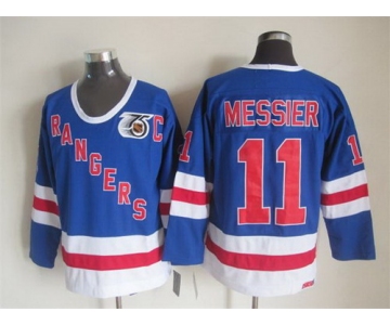 New York Rangers #11 Mark Messier Light Blue 75TH Throwback CCM Jersey