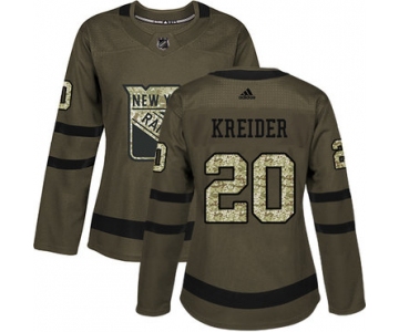 Adidas New York Rangers #20 Chris Kreider Green Salute to Service Women's Stitched NHL Jersey