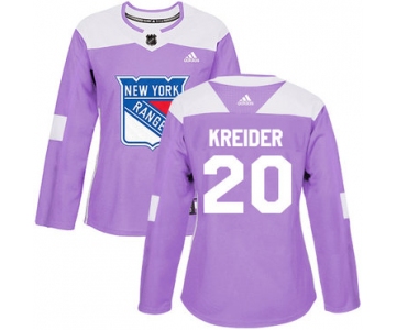 Adidas New York Rangers #20 Chris Kreider Purple Authentic Fights Cancer Women's Stitched NHL Jersey