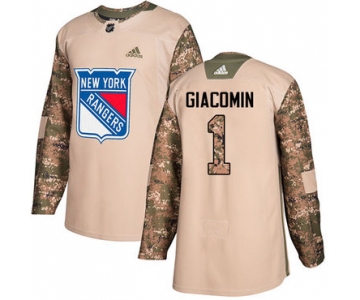 Adidas Rangers #1 Eddie Giacomin Camo Authentic 2017 Veterans Day Stitched NHL Jersey