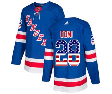 Adidas Rangers #28 Tie Domi Royal Blue Home Authentic USA Flag Stitched NHL Jersey
