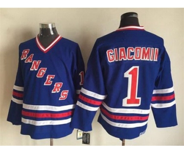 Men's New York Rangers #1 Eddie Giacomin 1990-91 Light Blue CCM Vintage Throwback Jersey