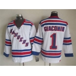 Men's New York Rangers #1 Eddie Giacomin White CCM Vintage Throwback Jersey