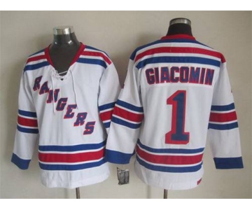 Men's New York Rangers #1 Eddie Giacomin White CCM Vintage Throwback Jersey