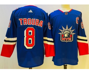 Men's New York Rangers #8 Jacob Trouba Blue 2022-23 Reverse Retro Stitched Jersey