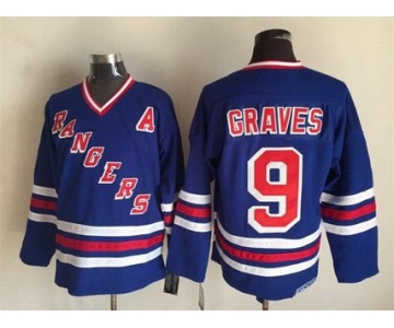 Men's New York Rangers #9 Adam Graves 1990-91 Light Blue CCM Vintage Throwback Jersey