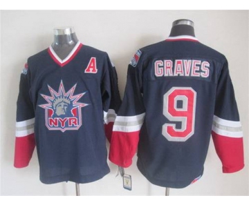 Men's New York Rangers #9 Adam Graves Navy Blue CCM Vintage Throwback Jersey