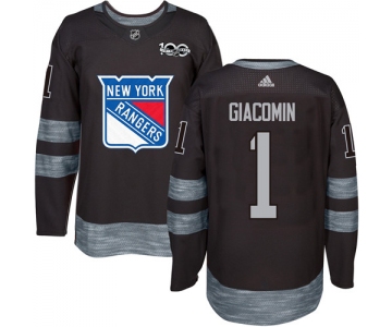 Men's York Rangers #1 Eddie Giacomin Black 1917-2017 100th Anniversary Stitched NHL Jersey