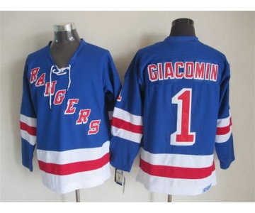 New York Rangers #1 Eddie Giacomin Light Blue Throwback CCM Jersey