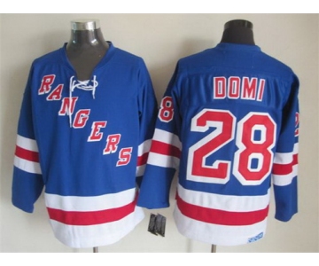 New York Rangers #28 Tie Domi Light Blue Throwback CCM Jersey