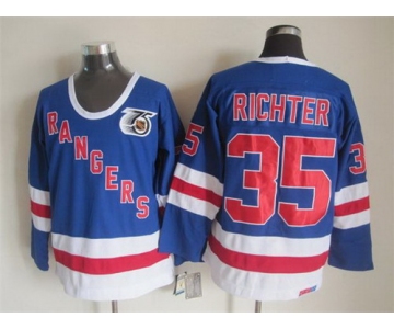 New York Rangers #35 Mike Richter Light Blue 75TH Throwback CCM Jersey