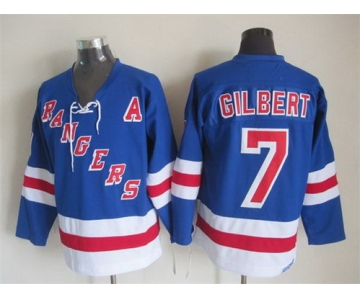 New York Rangers #7 Rod Gilbert Light Blue Throwback CCM Jersey