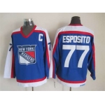 New York Rangers #77 Phil Esposito Light Blue With White CCM Vintage Throwback Jersey