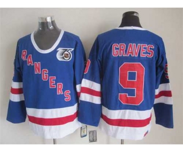 New York Rangers #9 Adam Graves Light Blue 75TH CCM Vintage Throwback Jersey