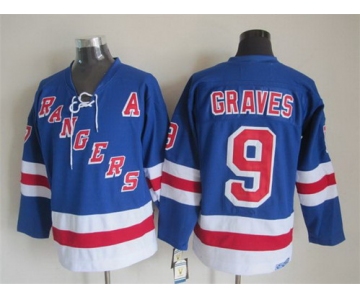 New York Rangers #9 Adam Graves Light Blue Throwback CCM Jersey