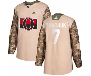Men's Authentic Ottawa Senators #7 Brady Tkachuk Adidas Veterans Day Practice Camo Jersey