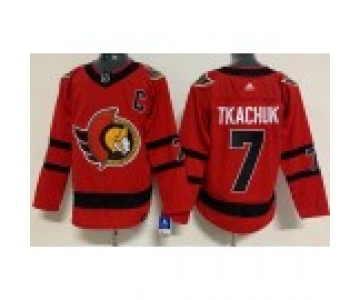 Men's Ottawa Senators #7 Brady Tkachuk Red With C Patch2021 Reverse Retro Authentic Jersey