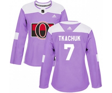Women's Authentic Ottawa Senators #7 Brady Tkachuk Adidas Fights Cancer Practice Purple Jersey