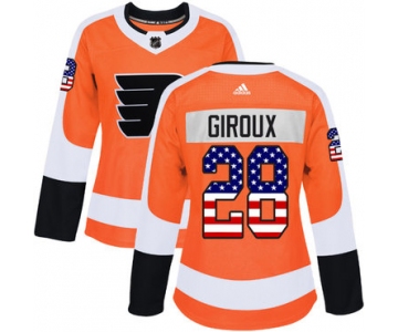Adidas Philadelphia Flyers #28 Claude Giroux Orange Home Authentic USA Flag Women's Stitched NHL Jersey