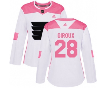 Adidas Philadelphia Flyers #28 Claude Giroux White Pink Authentic Fashion Women's Stitched NHL Jersey