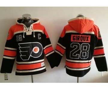 Flyers #28 Claude Giroux Black Sawyer Hooded Sweatshirt Stitched NHL Jersey