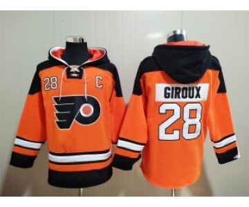 Men's Philadelphia Flyers #28 Claude Giroux Orange Ageless Must-Have Lace-Up Pullover Hoodie