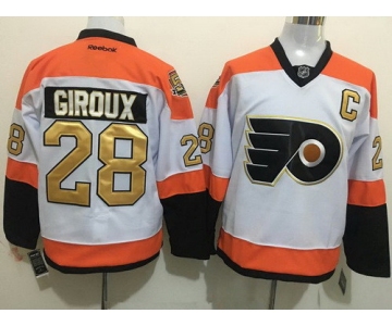 Men's Philadelphia Flyers #28 Claude Giroux White 50th Anniversary Gold Stitched NHL Reebok Hockey Jersey