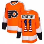 Adidas Flyers #11 Travis Konecny Orange Home Authentic USA Flag Stitched NHL Jersey