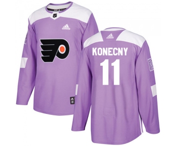 Adidas Philadelphia Flyers #11 Travis Konecny Purple Authentic Fights Cancer Stitched Youth NHL Jersey