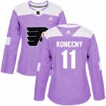 Adidas Philadelphia Flyers #11 Travis Konecny Purple Authentic Fights Cancer Women's Stitched NHL Jersey