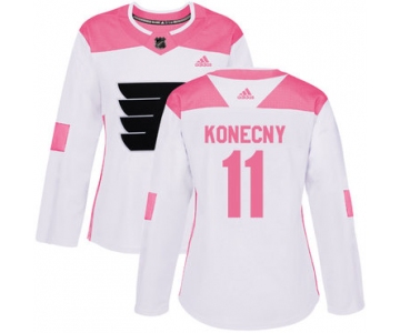 Adidas Philadelphia Flyers #11 Travis Konecny White Pink Authentic Fashion Women's Stitched NHL Jersey