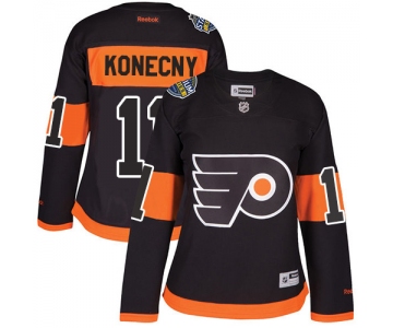 Flyers #11 Travis Konecny Black 2017 Stadium Series Women's Stitched NHL Jersey