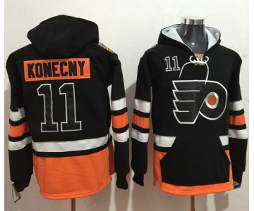 Flyers #11 Travis Konecny Black Name & Number Pullover NHL Hoodie