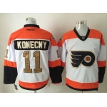 Men's Philadelphia Flyers #11 Travis Konecny White 50th Gold Stitched NHL 2016-17 Reebok Hockey Jersey