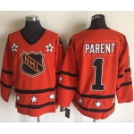 1972-81 NHL All-Star #1 Bernie Parent Orange CCM Throwback Stitched Vintage Hockey Jersey