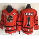 1972-81 NHL All-Star #1 Bernie Parent Orange CCM Throwback Stitched Vintage Hockey Jersey