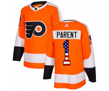 Adidas Flyers #1 Bernie Parent Orange Home Authentic USA Flag Stitched NHL Jersey