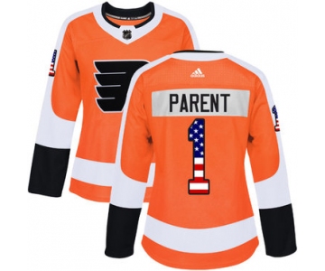 Adidas Philadelphia Flyers #1 Bernie Parent Orange Home Authentic USA Flag Women's Stitched NHL Jersey