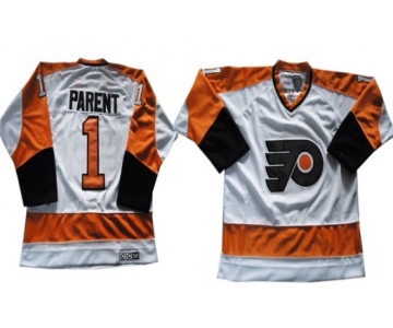 Philadelphia Flyers #1 Bernie Parent White Throwback CCM Jersey